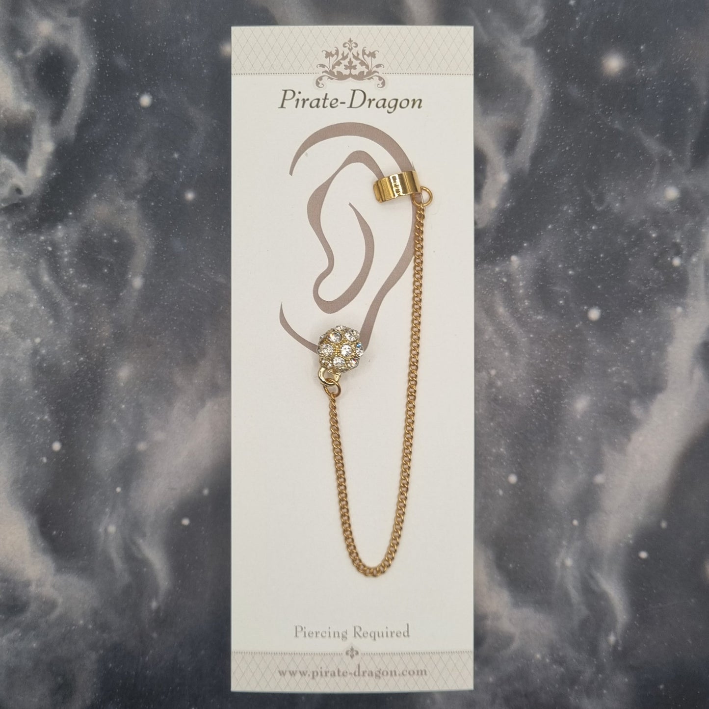 Gold Gem Ball with Chains Pierced Earcuff (EC99900)