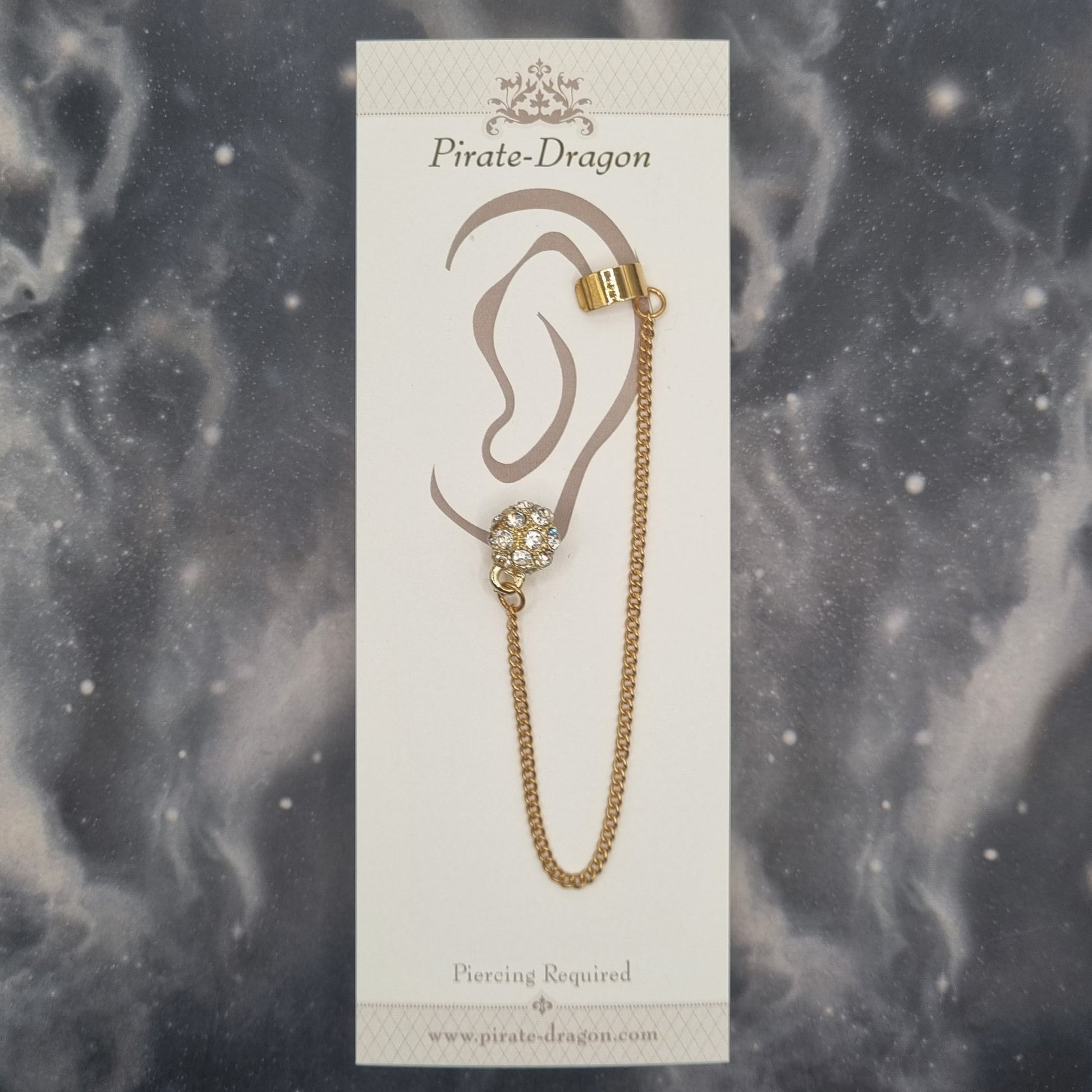 Gold Gem Ball with Chains Pierced Earcuff (EC99900)