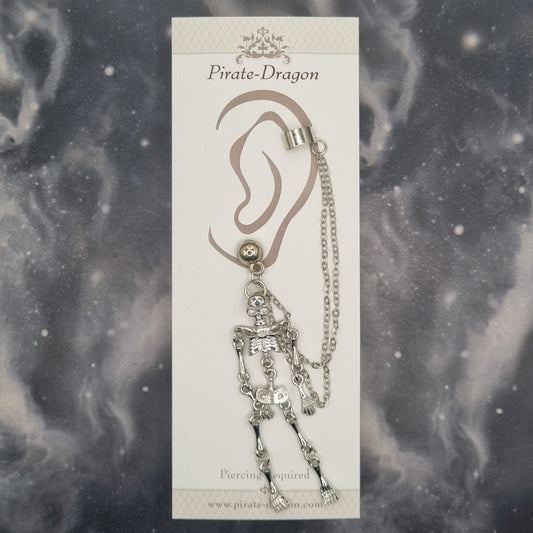 Silver Skeleton with Silver Chains Pierced Earcuff (EC99030)