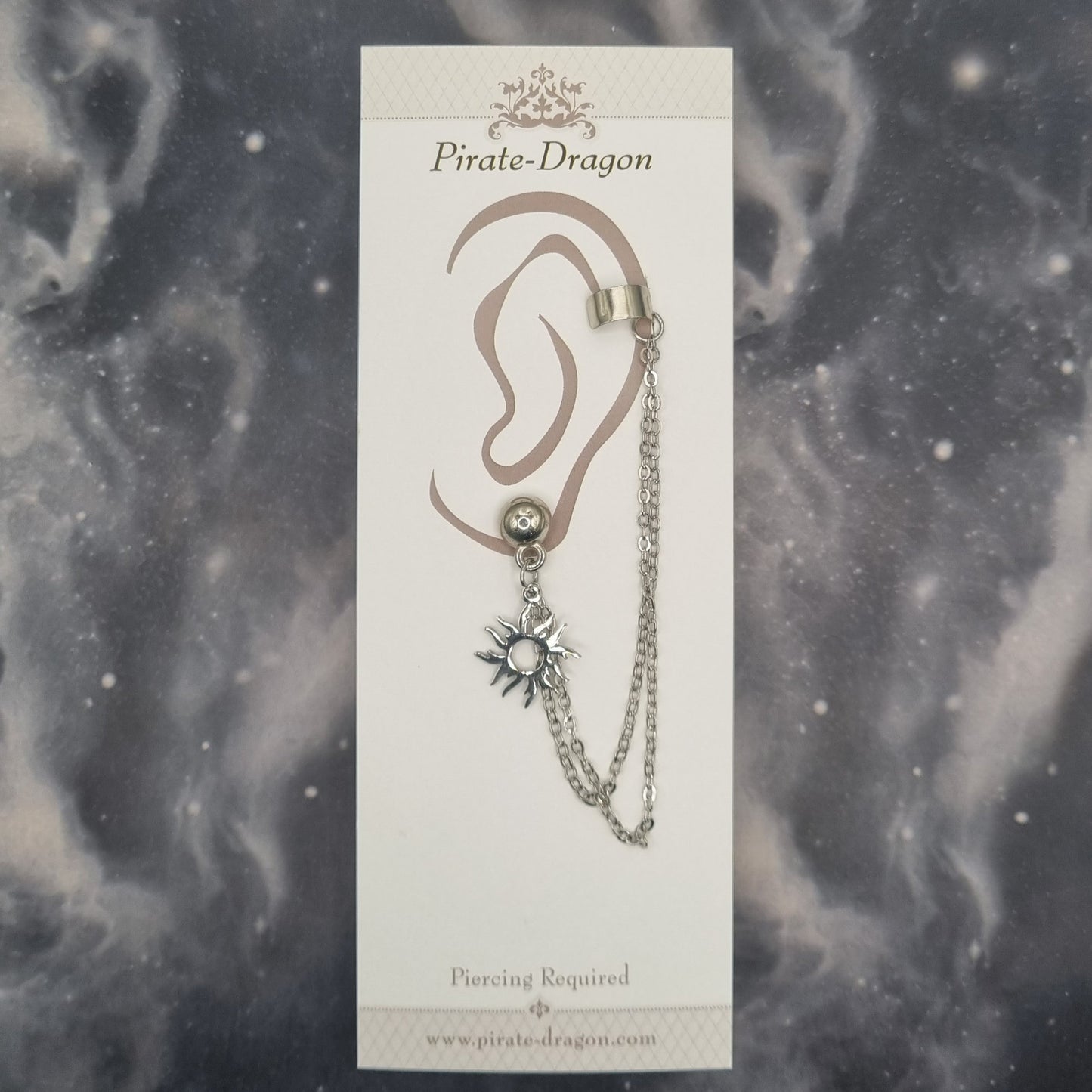Flaming Silver Sun with Silver Chains Pierced (EC99048)