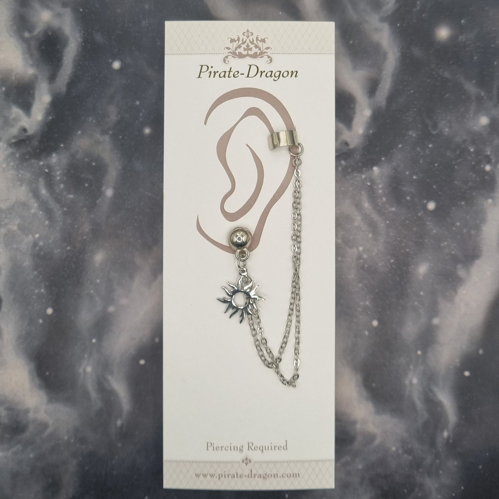 Flaming Silver Sun with Silver Chains Pierced (EC99048)