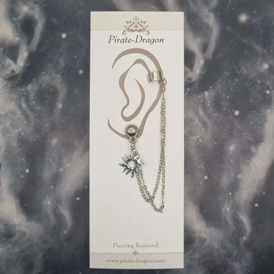 Flaming Silver Sun with Silver Chains Pierced (EC99048)