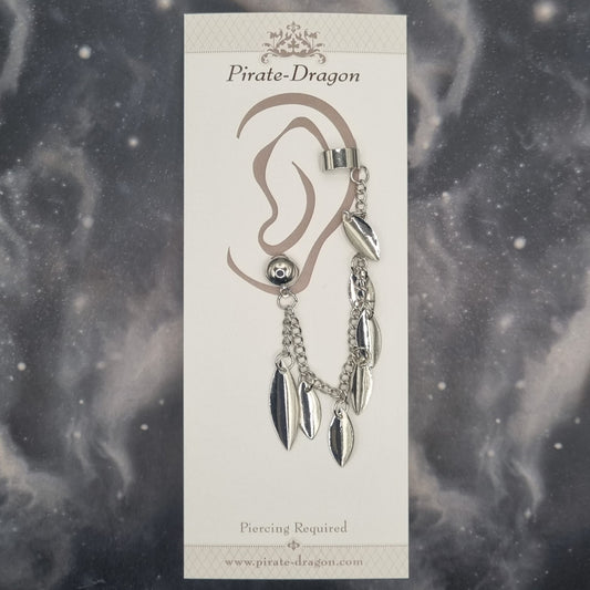 Silver Multi-Leaf with Chains Pierced Earcuff (EC99162)