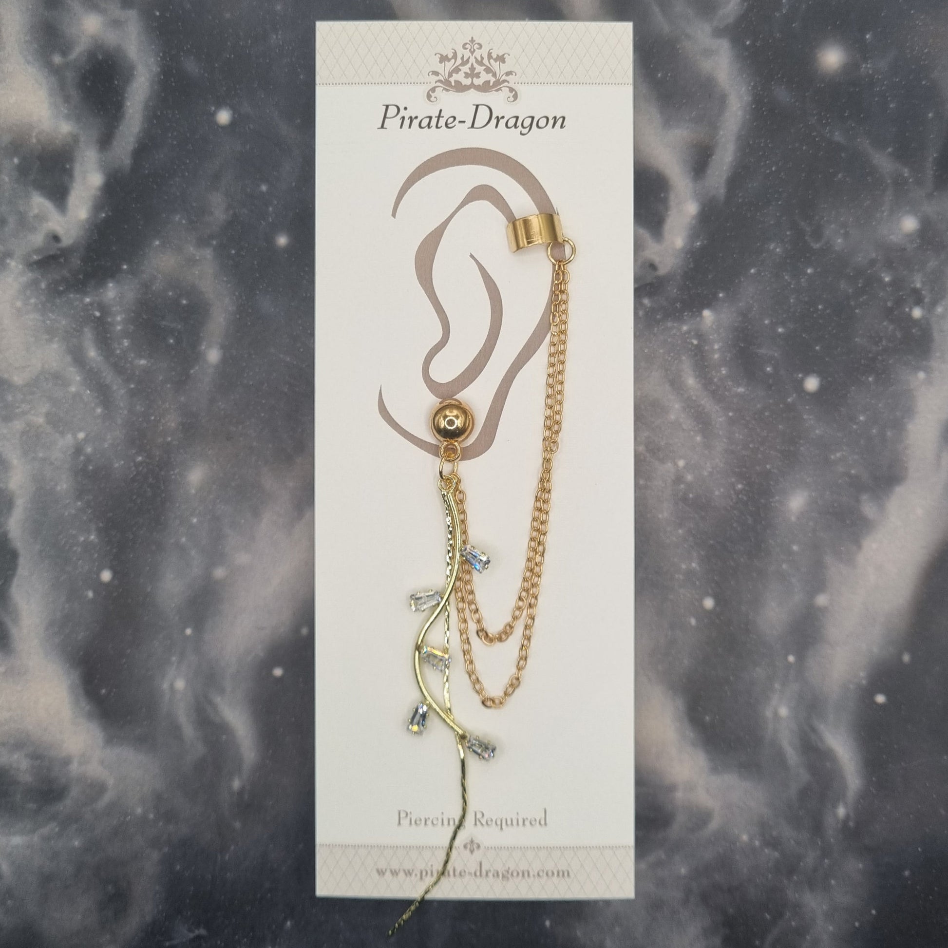 Gold Gem Drop with Silver Chains Pierced Earcuff (EC99777)