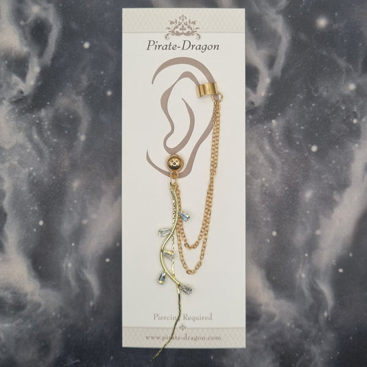 Gold Gem Drop with Silver Chains Pierced Earcuff (EC99777)