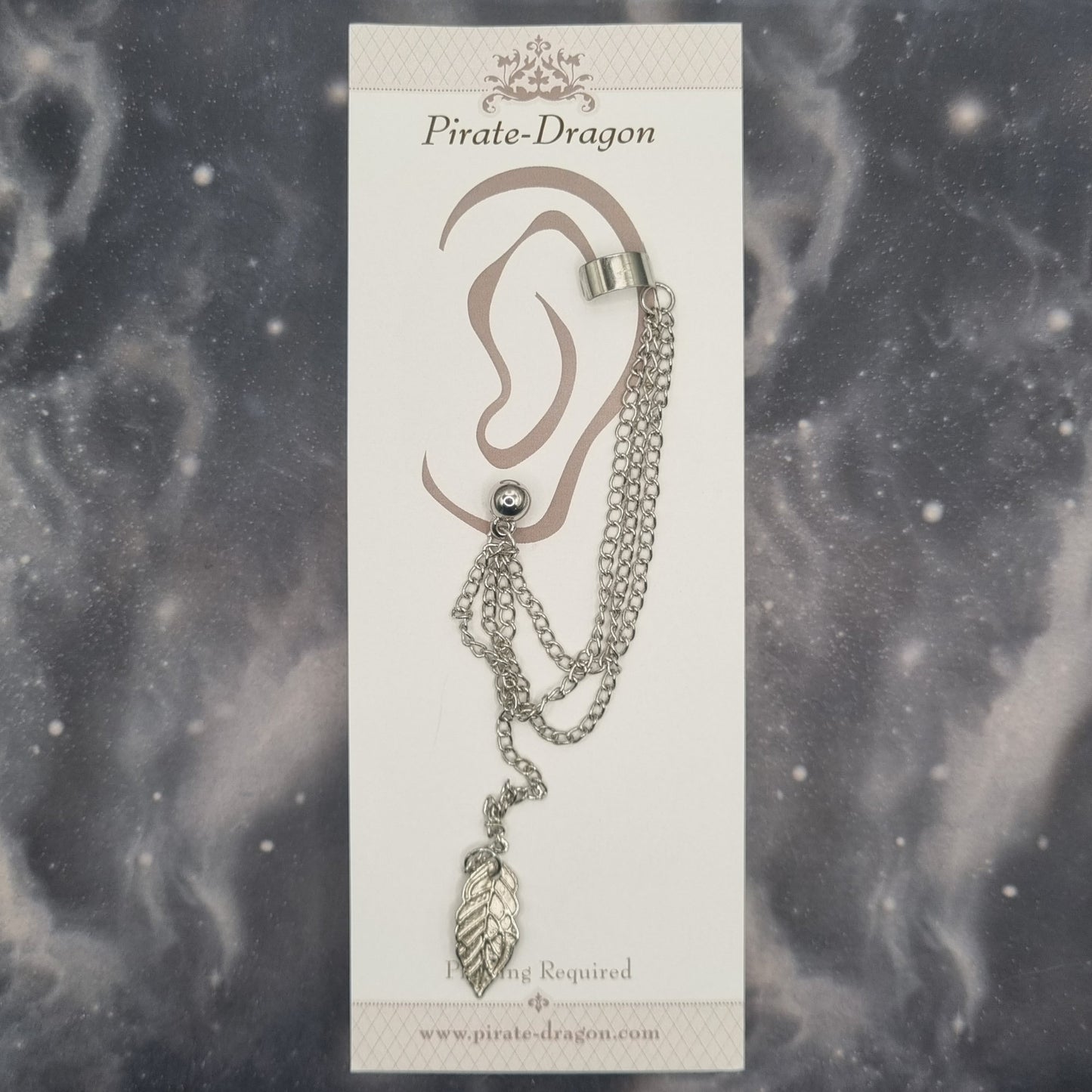 Silver Long Drop Leaf with Chains Pierced Earcuff (EC99901)