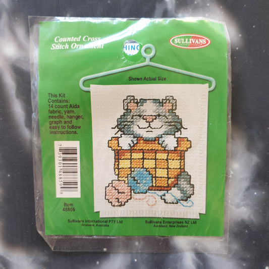Kitten in Wool Basket Counted Cross Stitch Ornament Kit