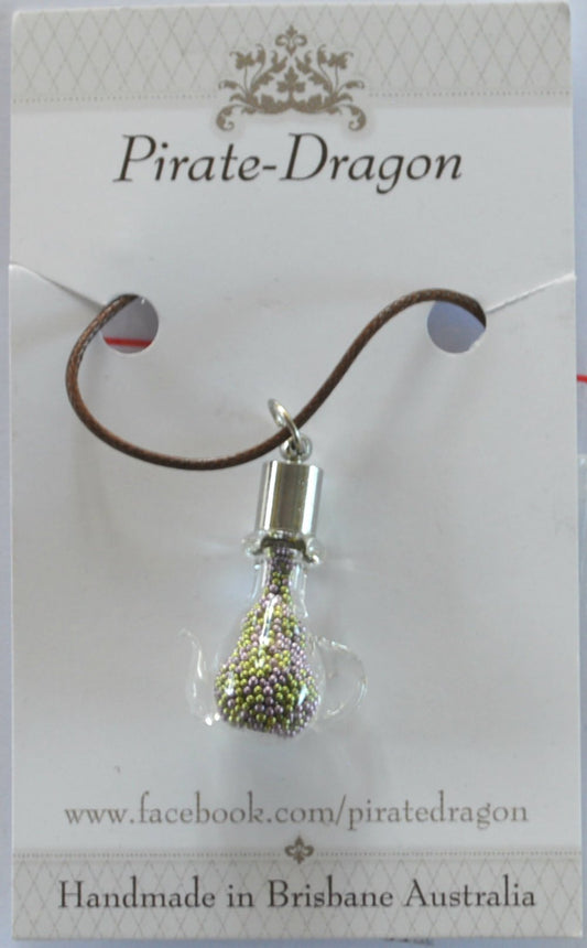 Glass Teapot Pendant - Pastel Purple & Green (PN0060)