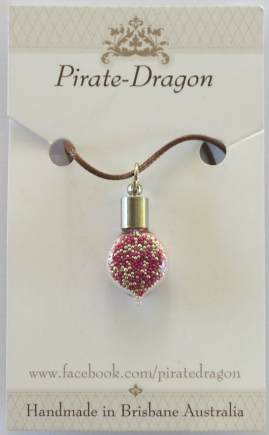 Glass Droplet Pendant - Pink & Silver (PN0041)