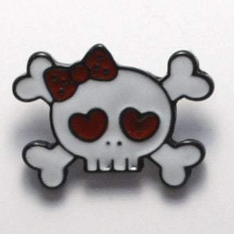 Skull & Bones with Bow Enamel Pin (BR161)