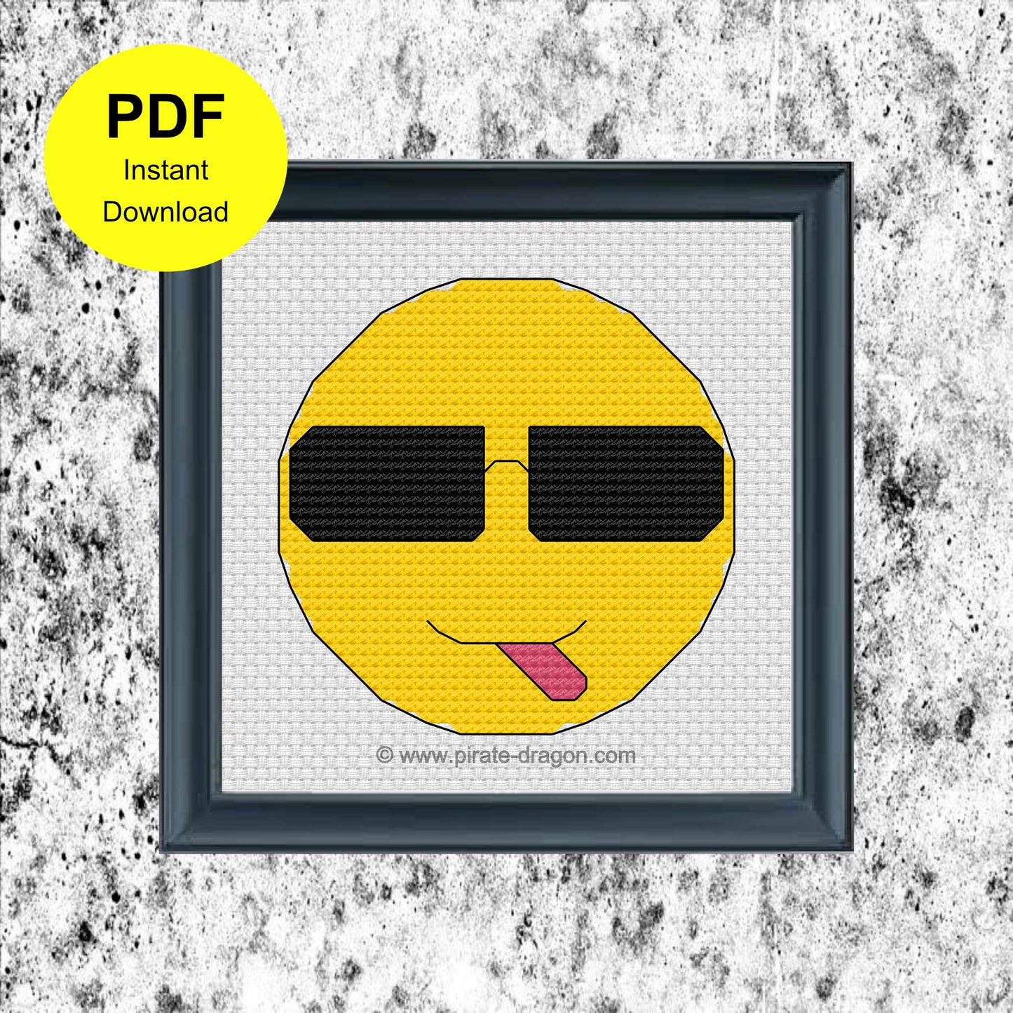 Cheeky Emoji with Sunglasses - Counted Cross Stitch Pattern - Digital Pattern - INSTANT DOWNLOAD