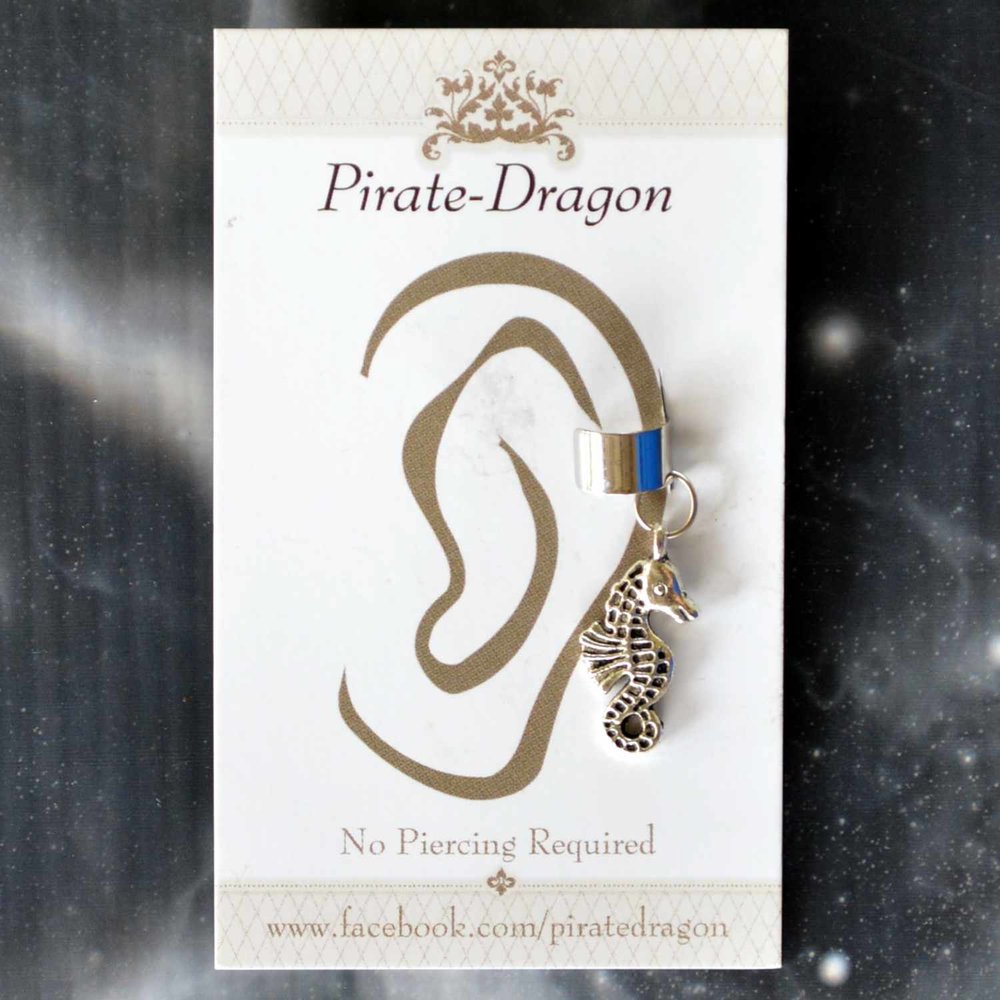 Silver Seahorse Non-Pierced Ear Cuff (EC2121)