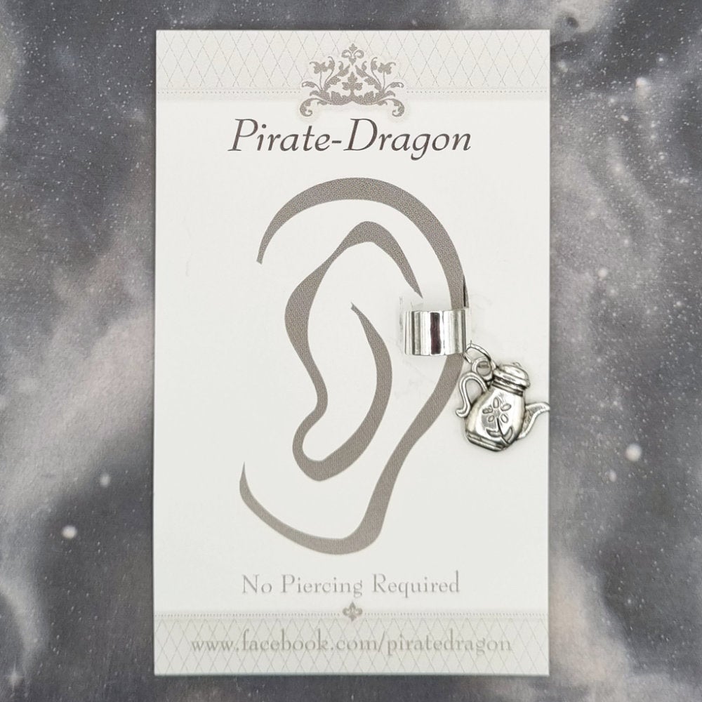 Silver Teapot Non-Pierced Ear Cuff (EC2128)