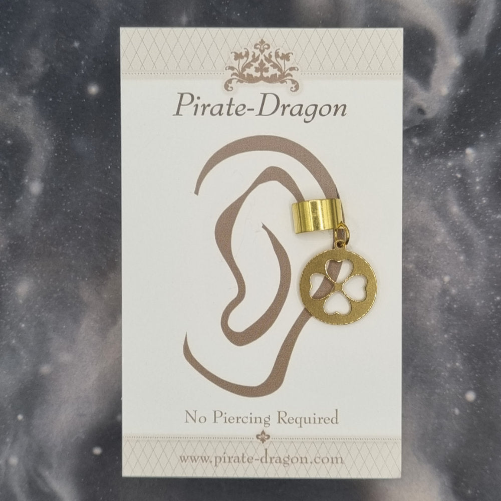Gold Four Leaf Clover / Shamrock Silhoutte Non-Pierced Ear Cuff (EC2146)