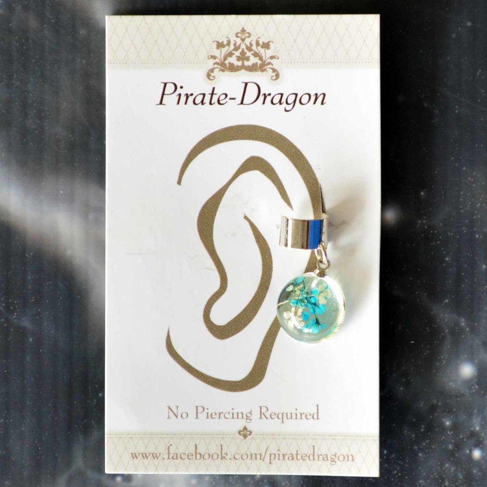 Blue Dried Flowers in Resin Non-Pierced Ear Cuff (EC2514)