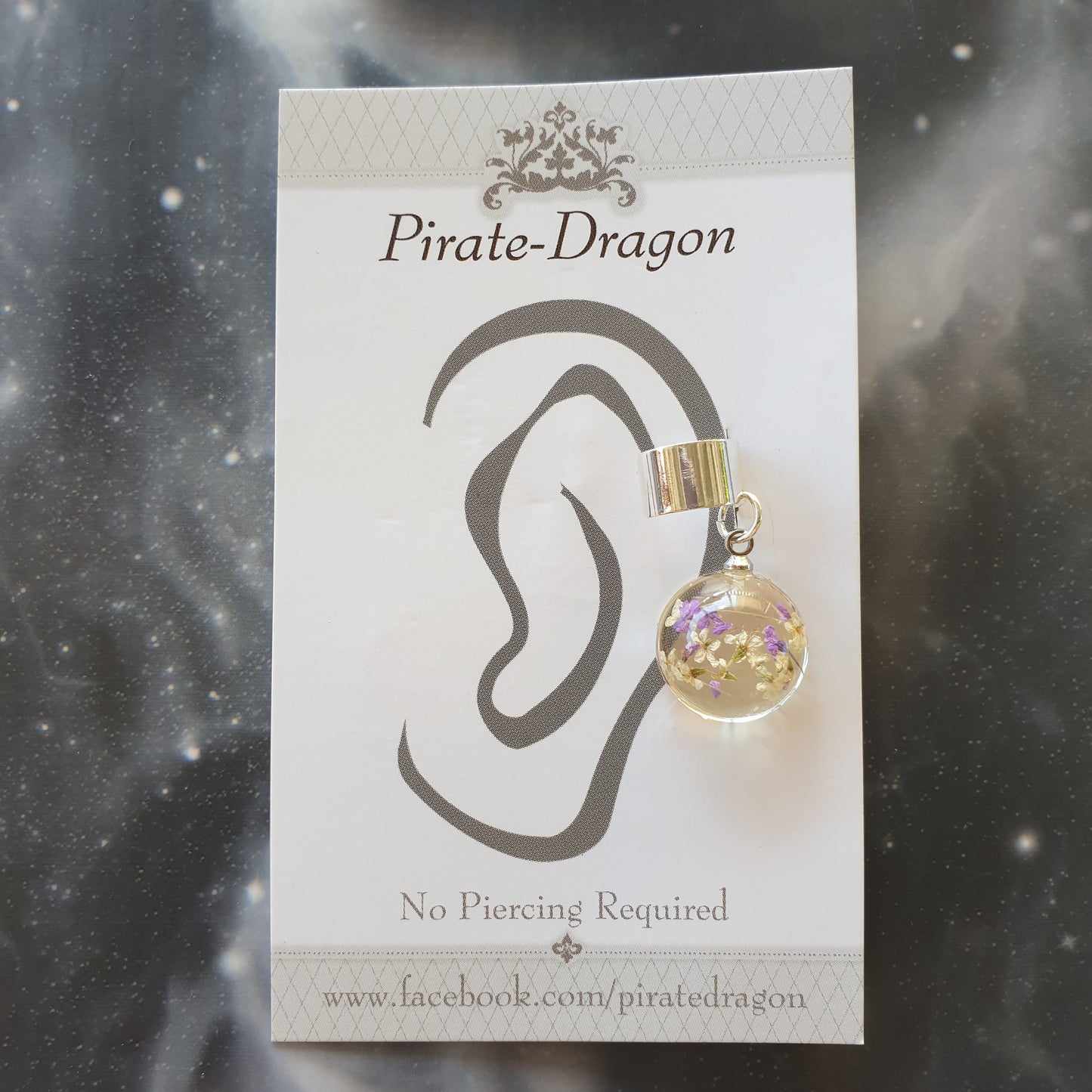 Purple Dried Flowers in Resin Non-Pierced Ear Cuff (EC2515)