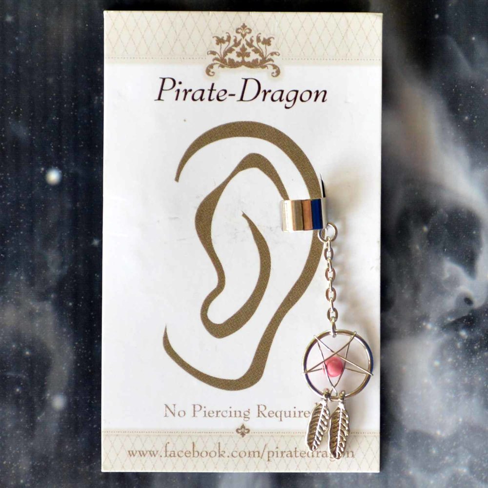 Pink Dream Catcher Non-Pierced Ear Cuff (EC2893)
