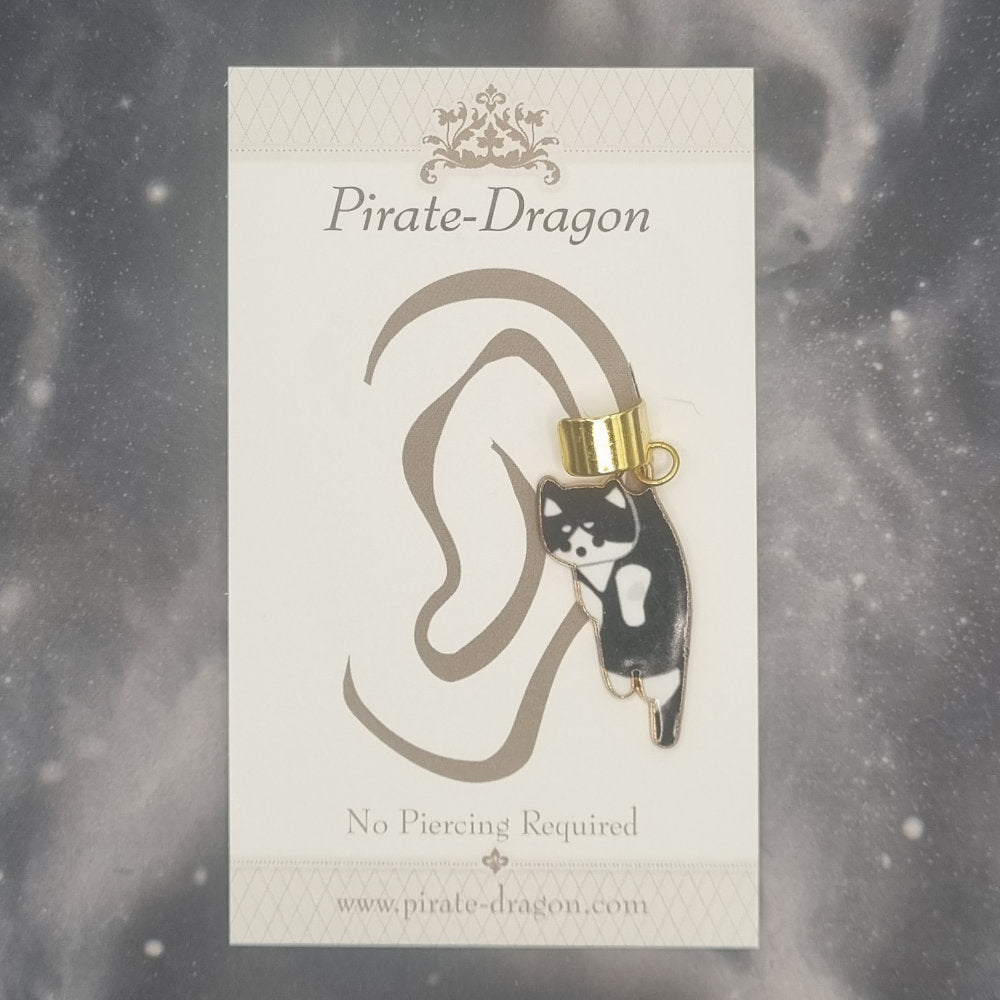 Black & White Dangling Kitty Non-Pierced Ear Cuff (EC3068)
