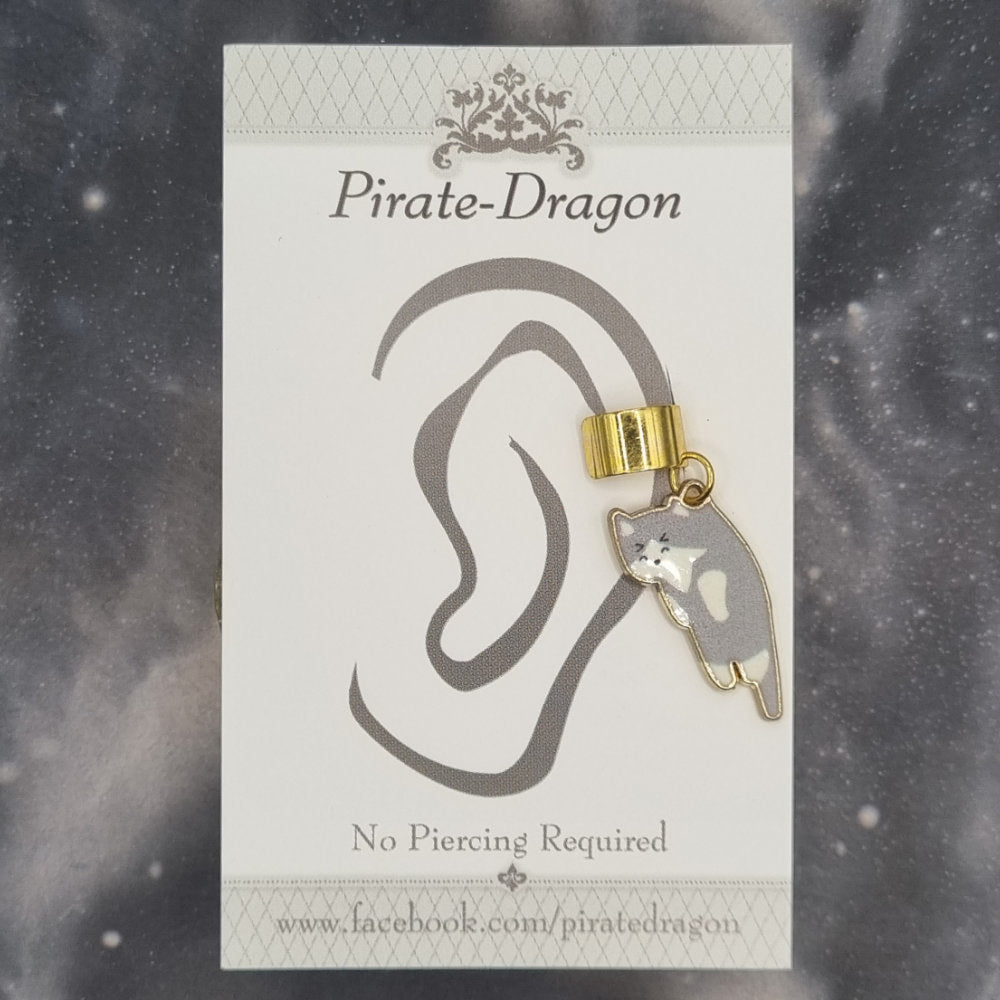 Grey Dangling Kitty Non-Pierced Ear Cuff (EC3075)