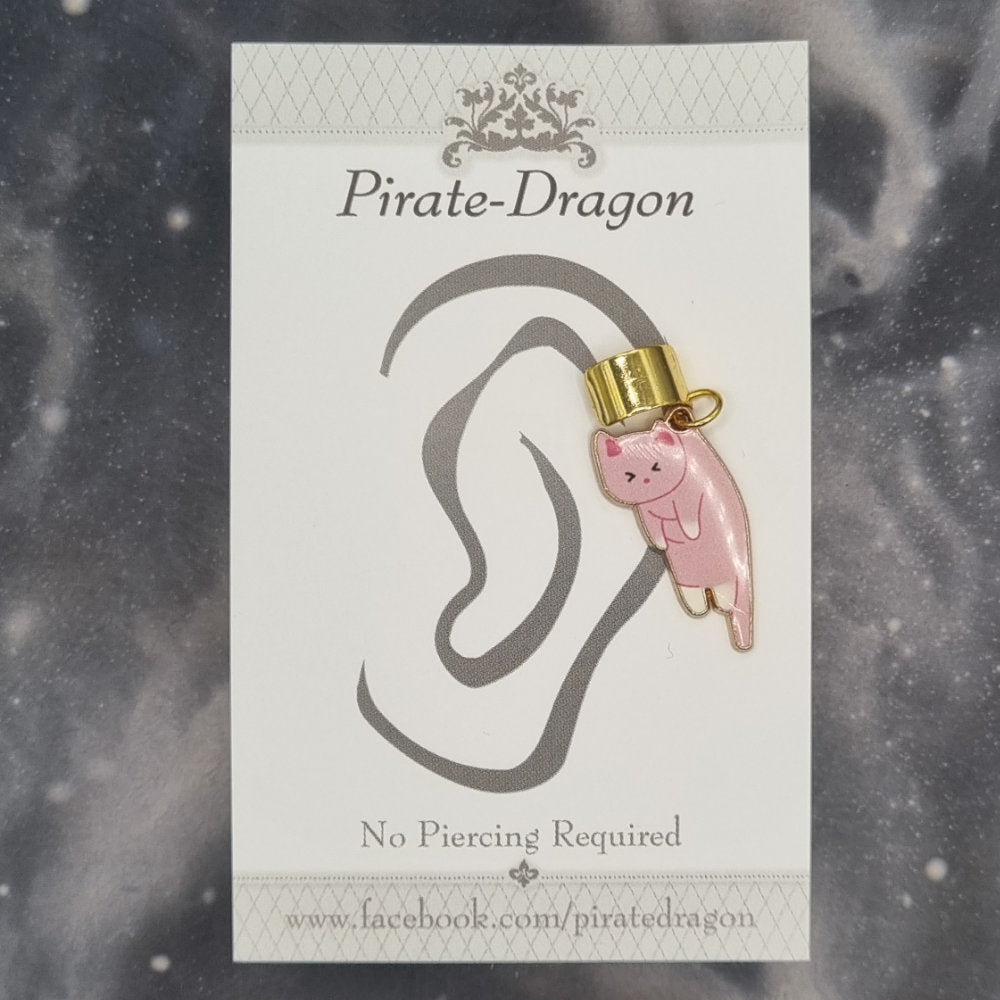 Pink Dangling Kitty Non-Pierced Ear Cuff (EC3078)