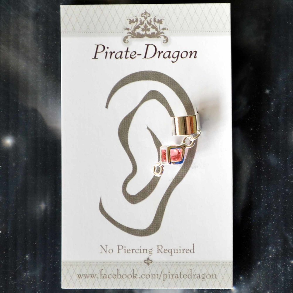 Silver Cube with Pink Gem Non-Pierced Ear Cuff (EC3588)