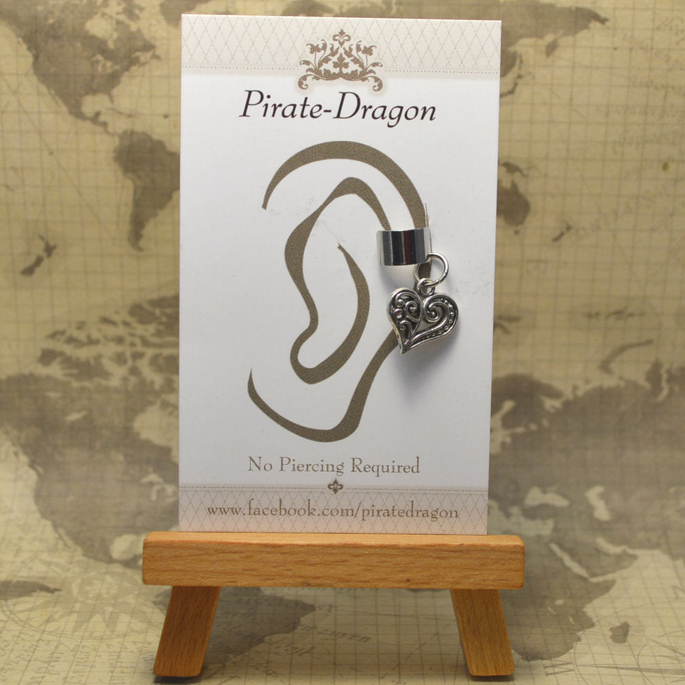 Non-Pierced Earcuff - Silver Heart (EC3604)