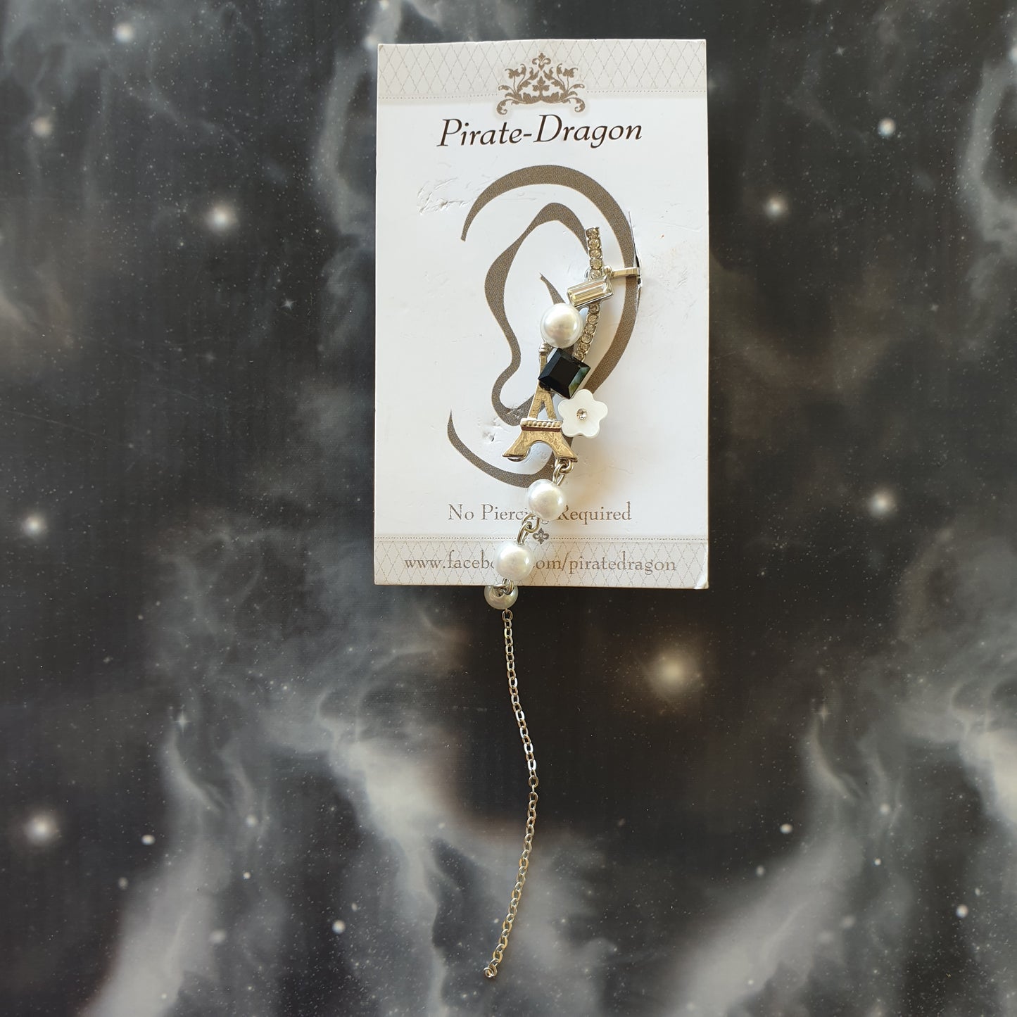 Silver Eiffel Tower with Chain Drop Pierced Earcuff (EC4007)