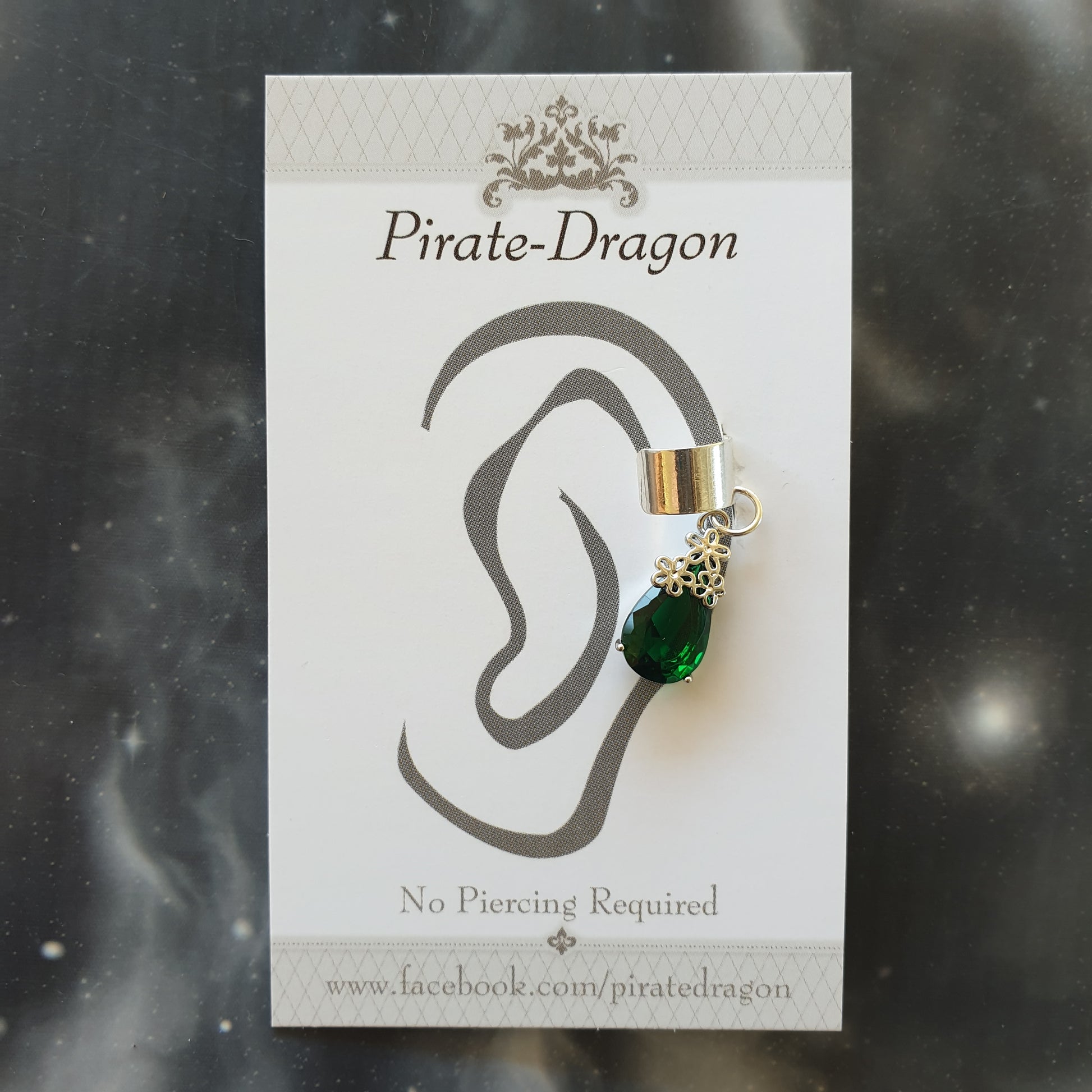 Green Gem Drop Non-Pierced Ear Cuff (EC4205)