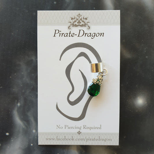 Green Gem Drop Non-Pierced Ear Cuff (EC4205)