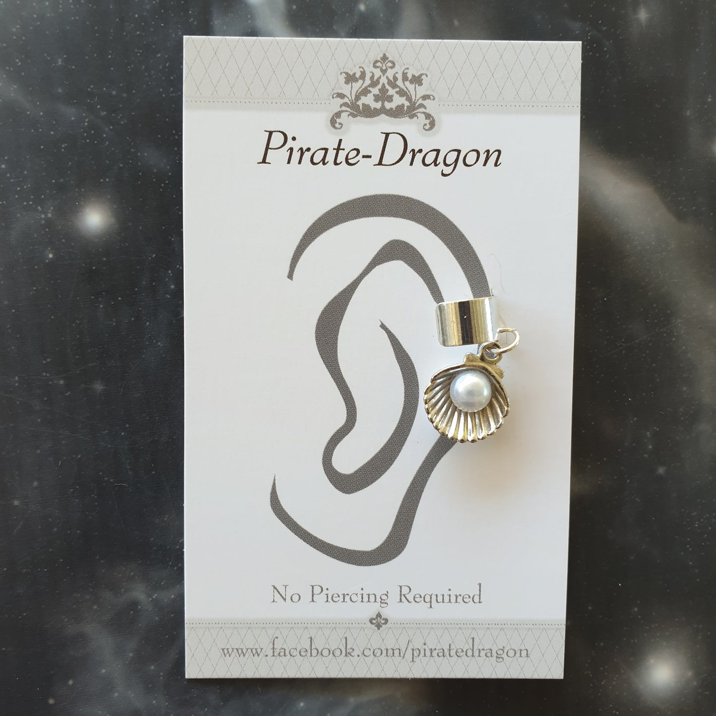 Silver Shell with Pearl Non-Pierced Ear Cuff (EC4222)