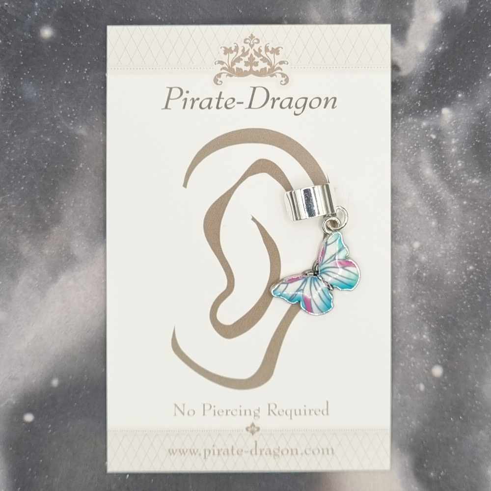 Blue/White/Pink Butterfly - Non-Pierced Earcuff (EC4424)