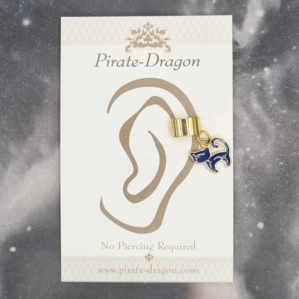 Dark Blue Cat Non-Pierced Ear Cuff (EC4501)