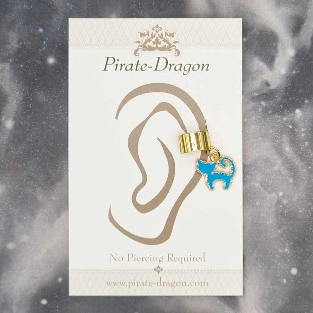Bright Blue Cat Non-Pierced Ear Cuff (EC4502)