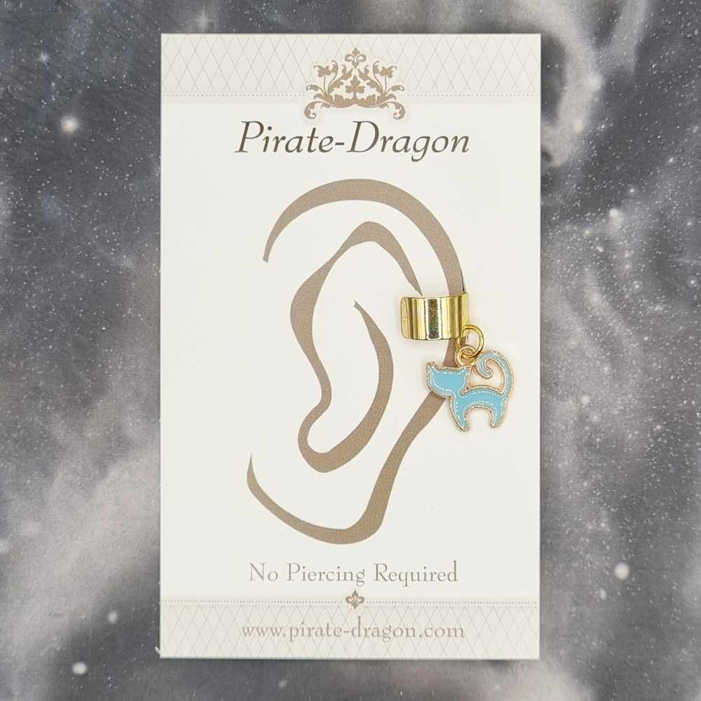 Pale Blue Cat Non-Pierced Ear Cuff (EC4503)