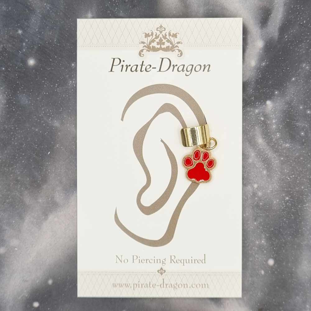 Red Paw Print Non-Pierced Ear Cuff (EC4511)