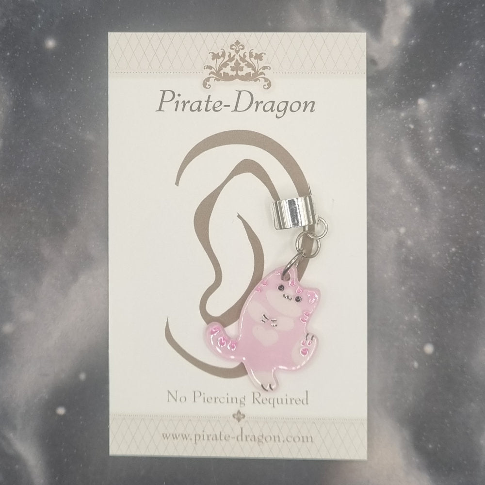 Pink Dancing Cat Non-Pierced Ear Cuff (EC4575)