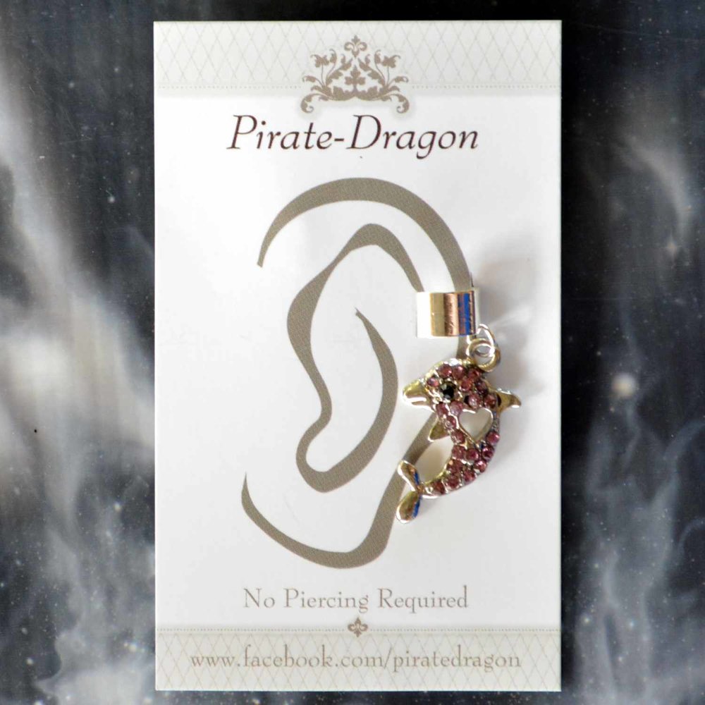 Pink Gem Dolphin Non-Pierced Ear Cuff (EC4579)