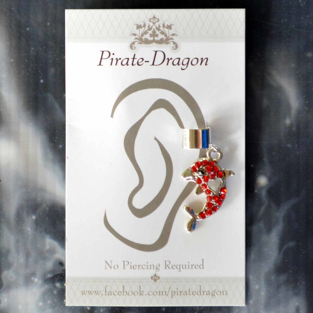 Red Gem Dolphin Non-Pierced Ear Cuff (EC4580)