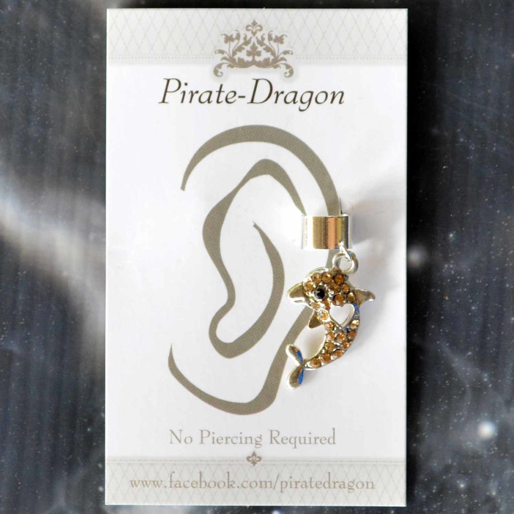 Gold Gem Dolphin Non-Pierced Ear Cuff (EC4581)