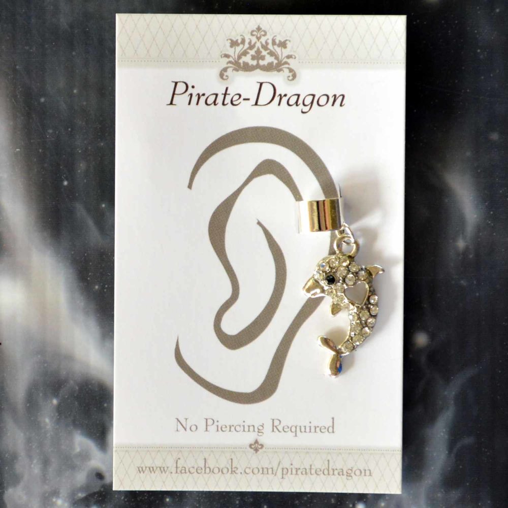 White Gem Dolphin Non-Pierced Ear Cuff (EC4583)