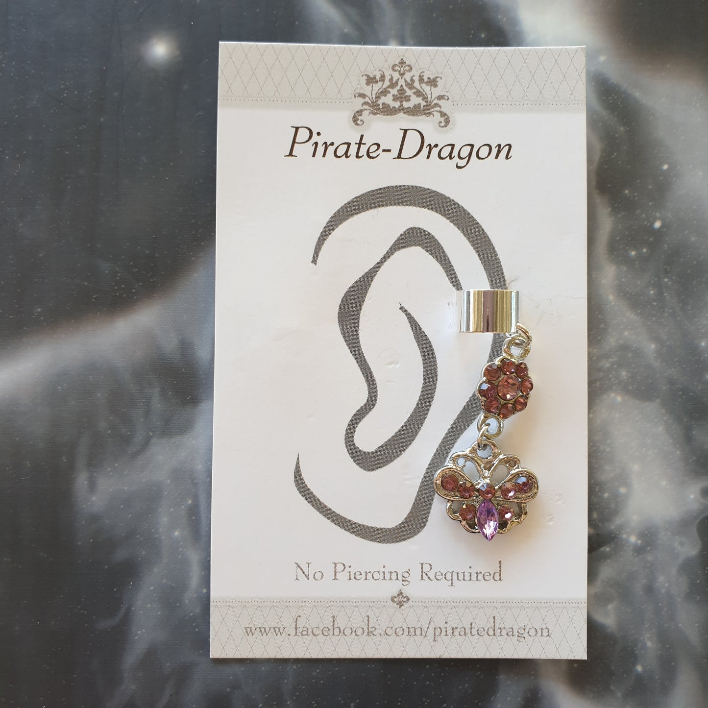 Dark Pink Gem Butterfly Non-Pierced Ear Cuff (EC4588)