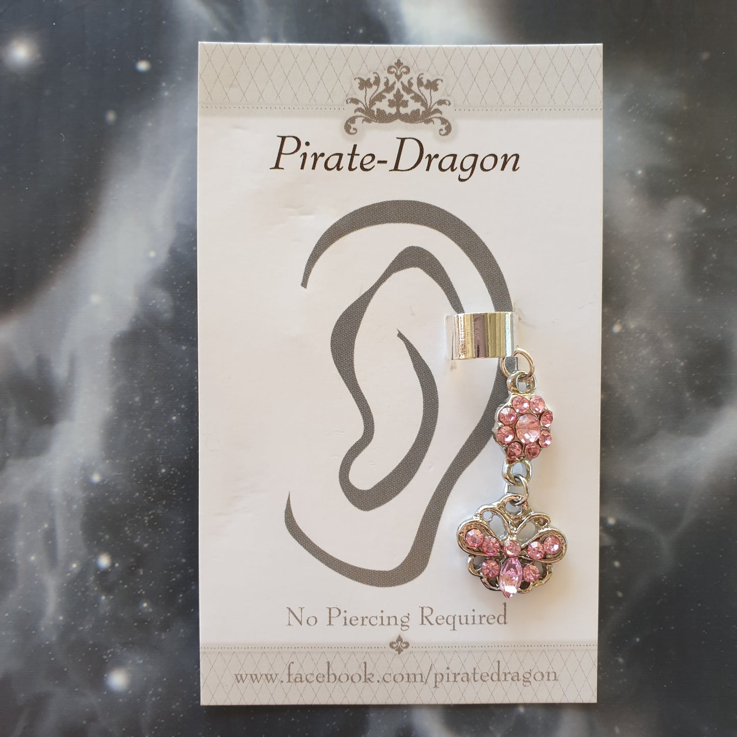 Pink Gem Butterfly Non-Pierced Ear Cuff (EC4589)