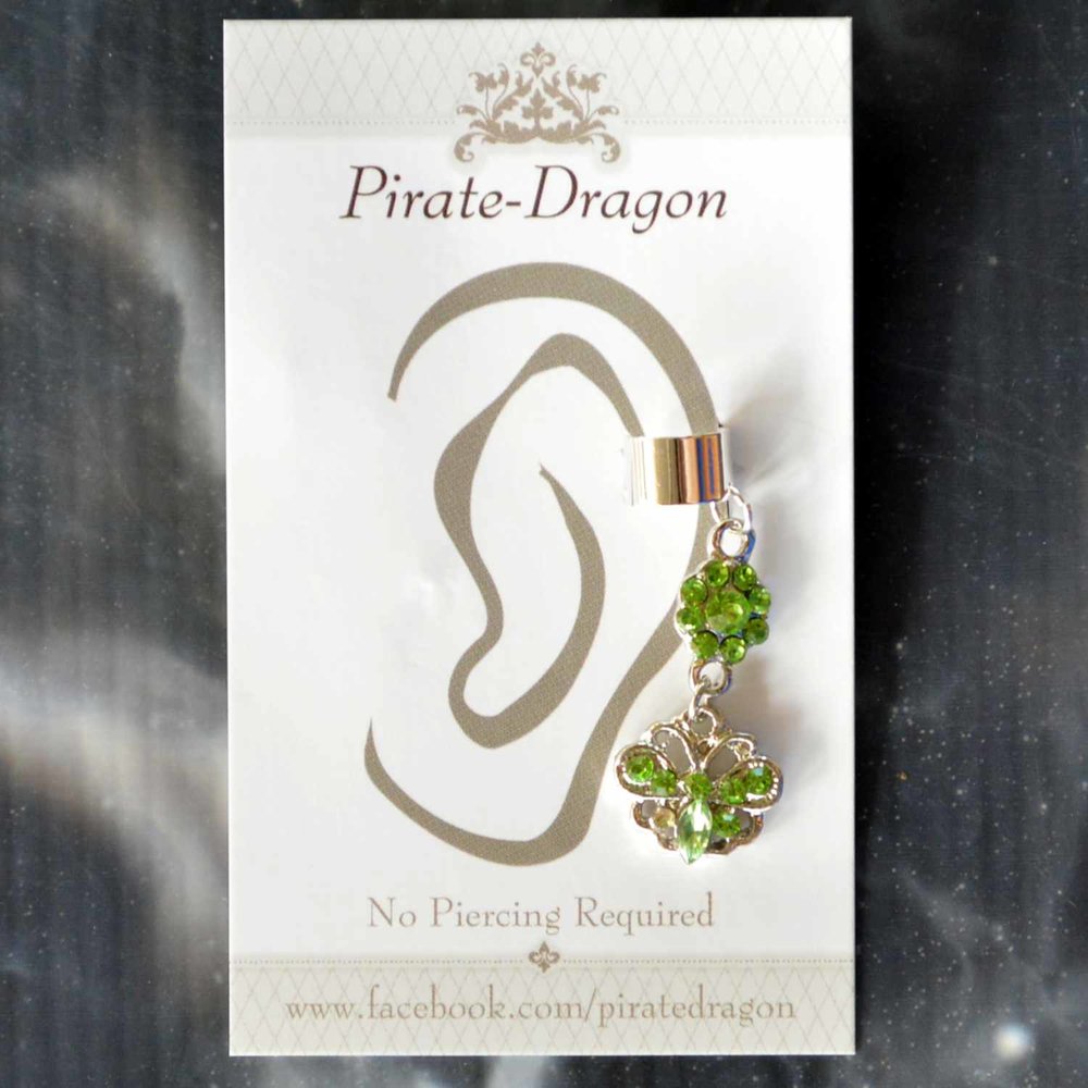 Green Gem Butterfly Non-Pierced Ear Cuff (EC4590)