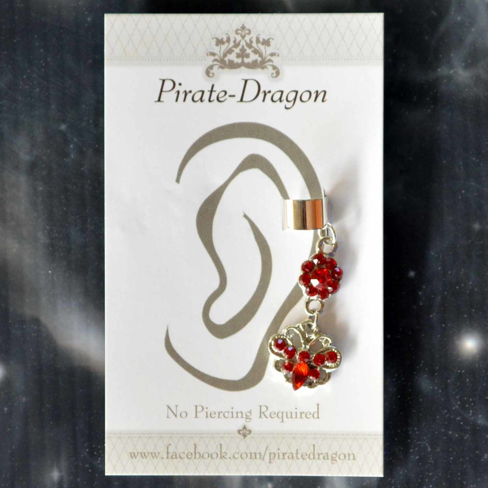 Red Gem Butterfly Non-Pierced Ear Cuff (EC4591)