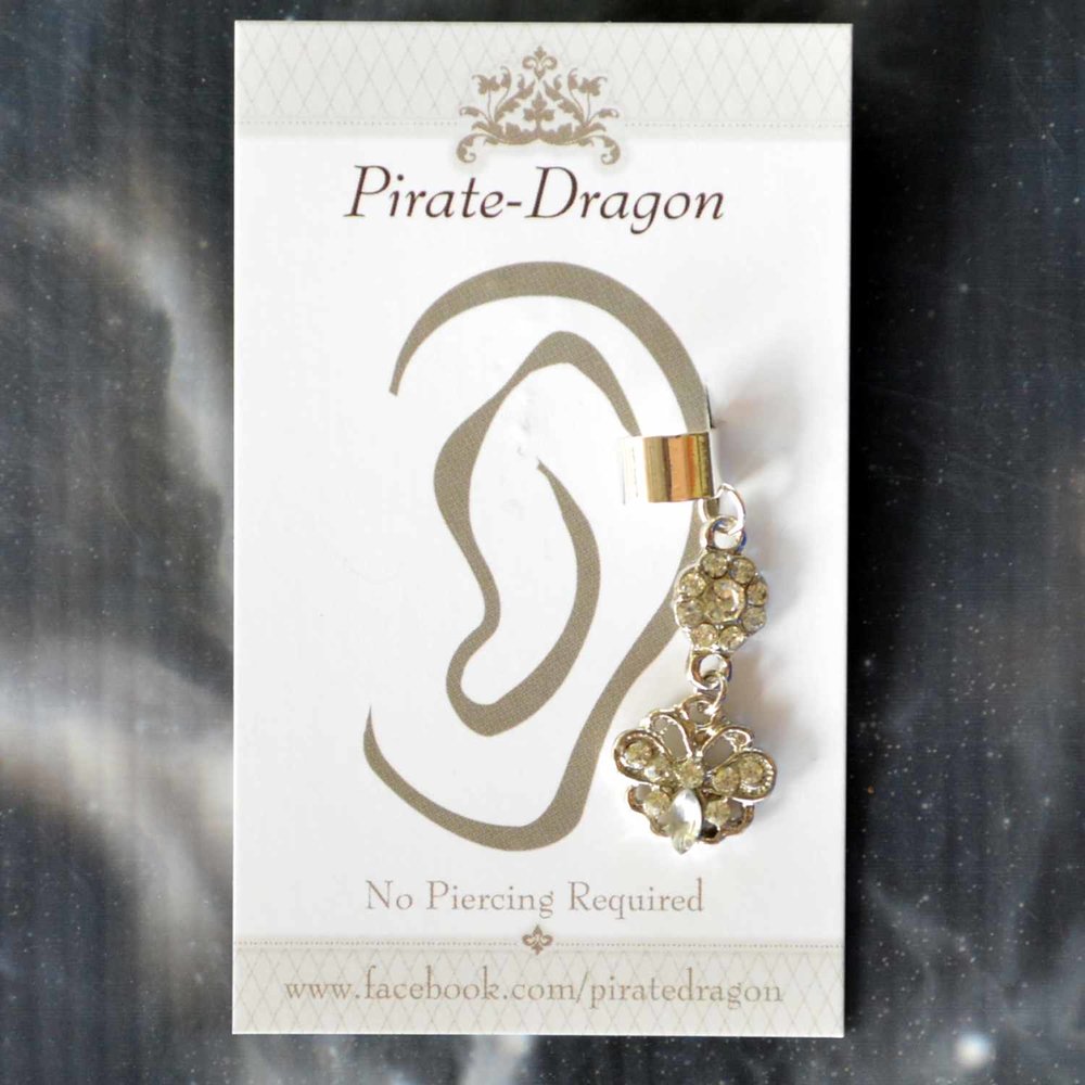 White Gem Butterfly Non-Pierced Ear Cuff (EC4593)