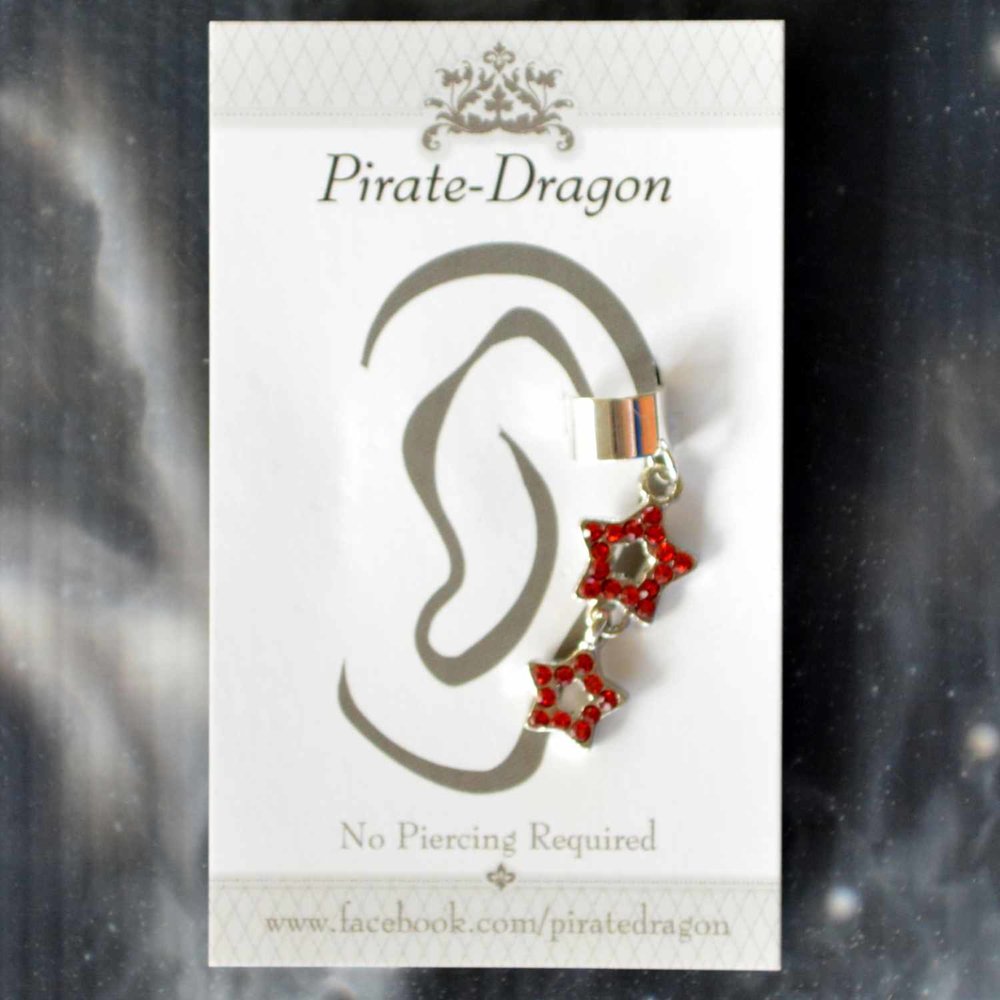 Red Gem Star Non-Pierced Ear Cuff (EC4598)