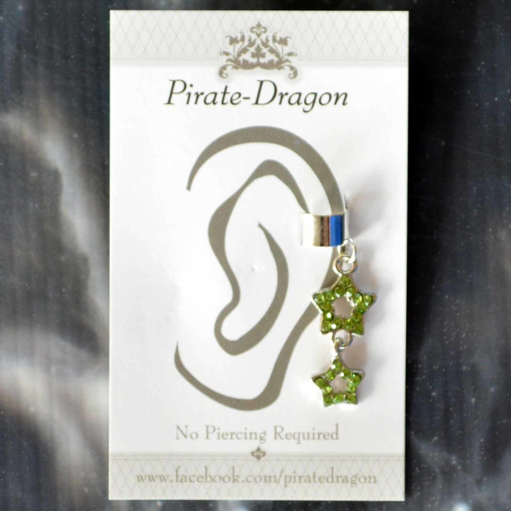 Green Gem Star Non-Pierced Ear Cuff (EC4600)