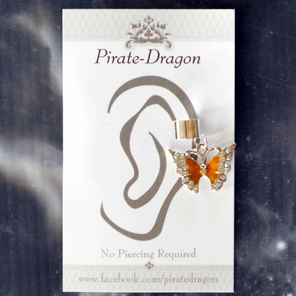 Orange Butterfly Non-Pierced Ear Cuff (EC4604)
