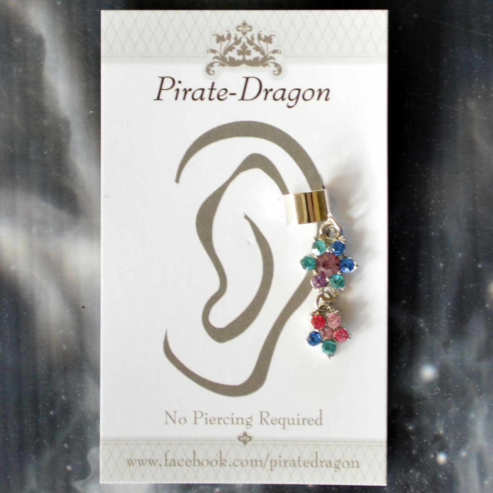 Multi-colours Flowers Drop Non-Pierced Ear Cuff (EC4606)