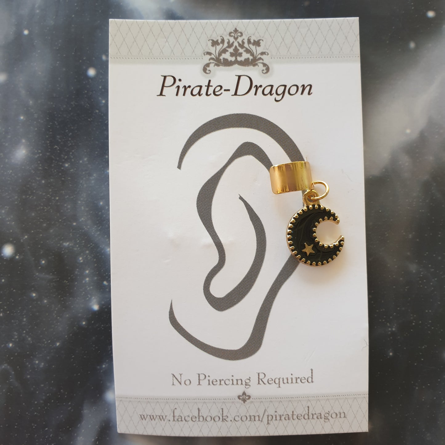 Black Crescent Moon Non-Pierced Ear Cuff (EC4613)